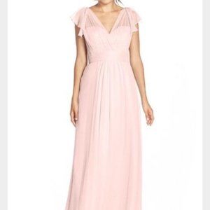 Amsale Blush Flutter Sleeve Silk Chiffon Gown
